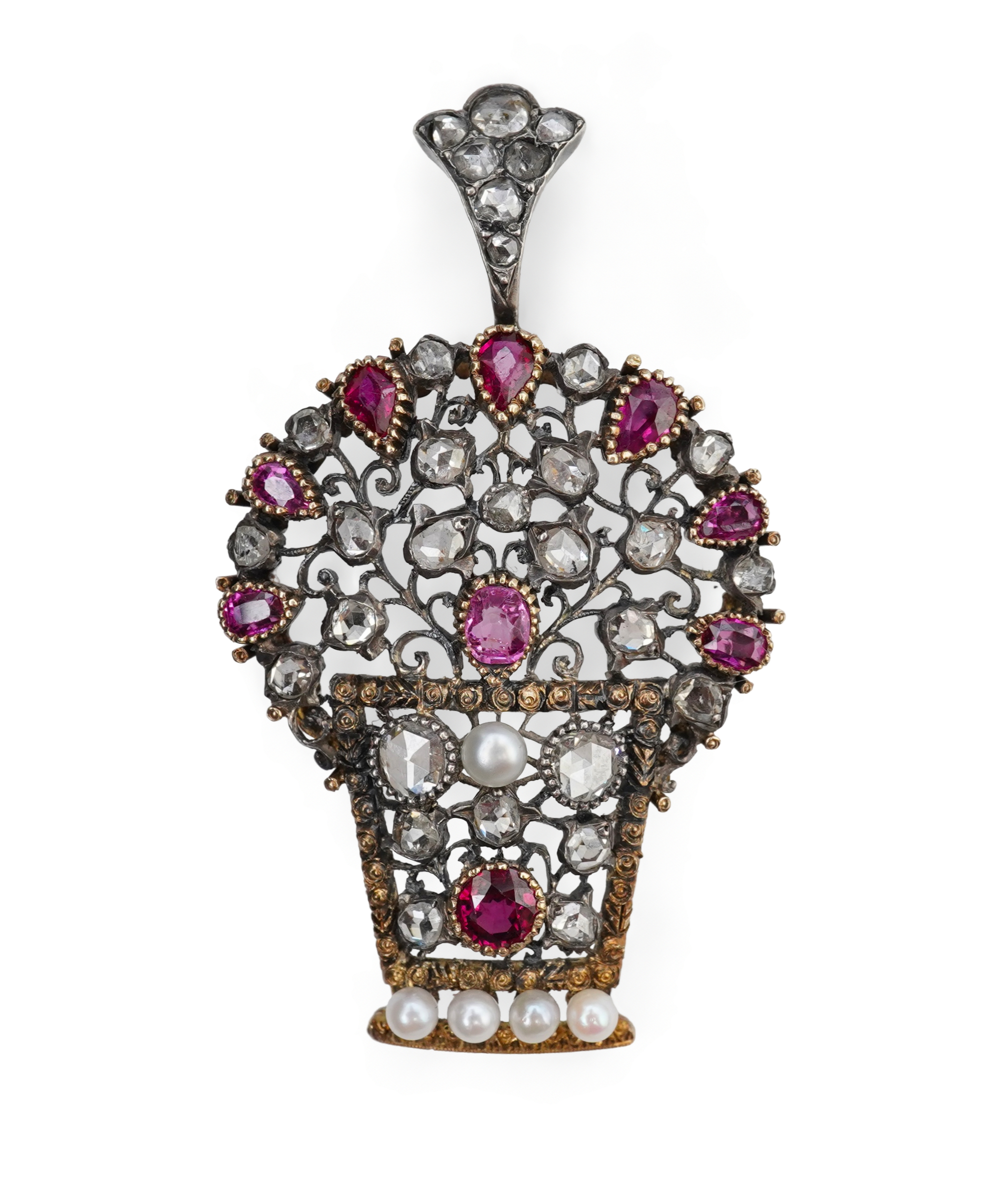 A ruby, pearl and diamond pendant